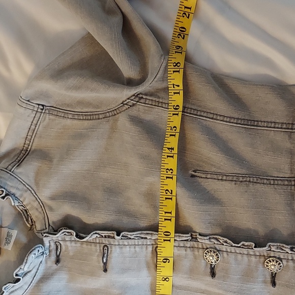 OSO Causuals Women's Jacket Grey Denim Ruffled Fitted Y2K 90's Size 8 - Picture 7 of 16